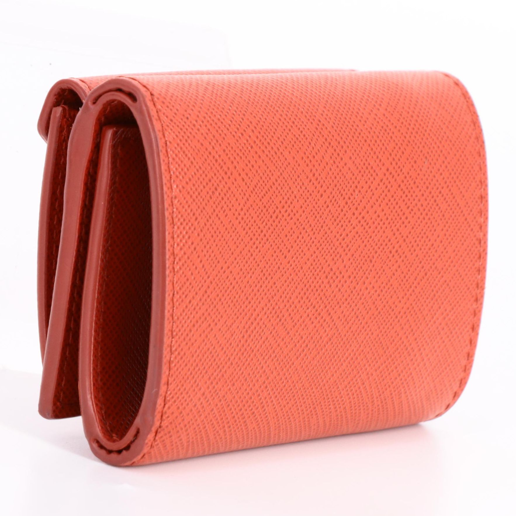 Prada Small Compact Wallet in Fiery Red Saffiano Leather