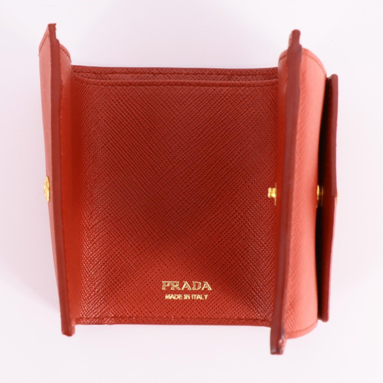 Prada Small Compact Wallet in Fiery Red Saffiano Leather