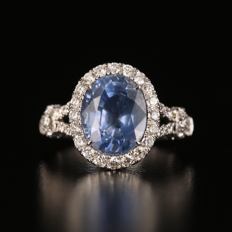 18K 3.73 CT Sapphire and Diamond Ring