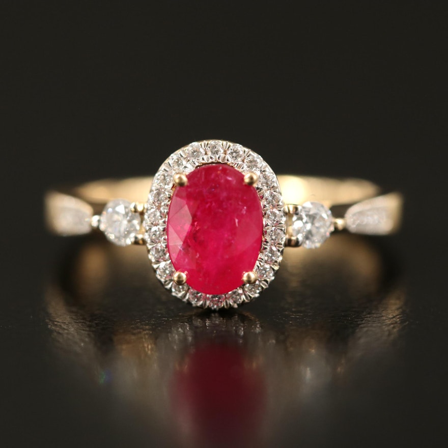 18K Ruby and Diamond Halo Ring