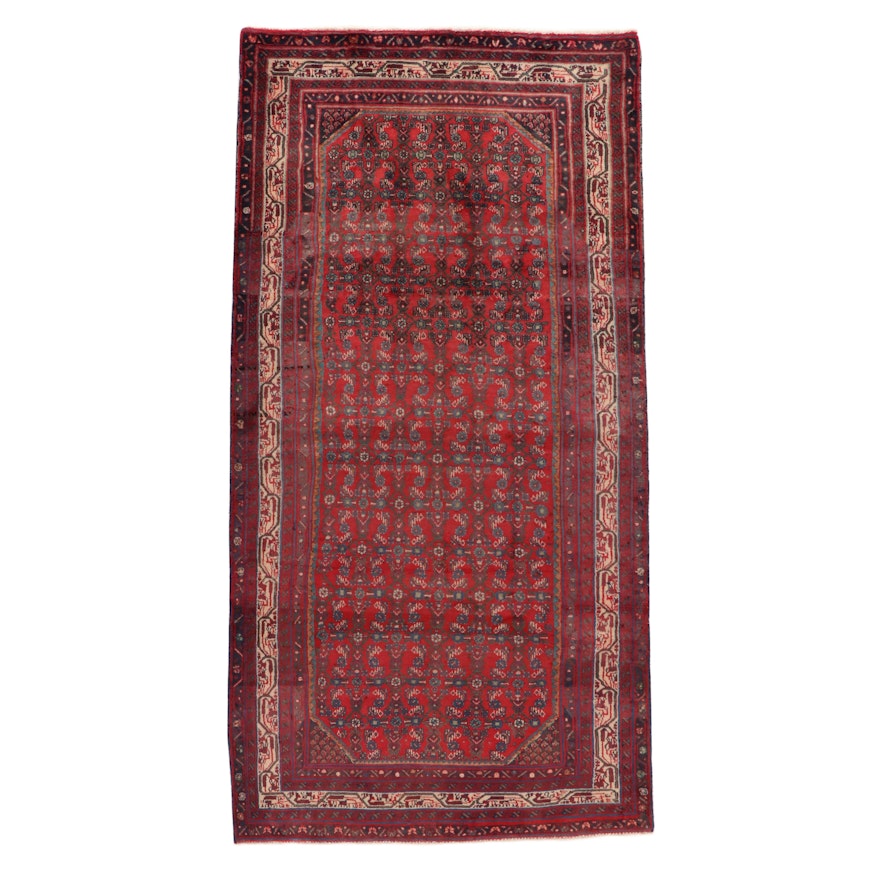 5'1 x 10' Hand-Knotted Persian Zanjan Rug, 1970s