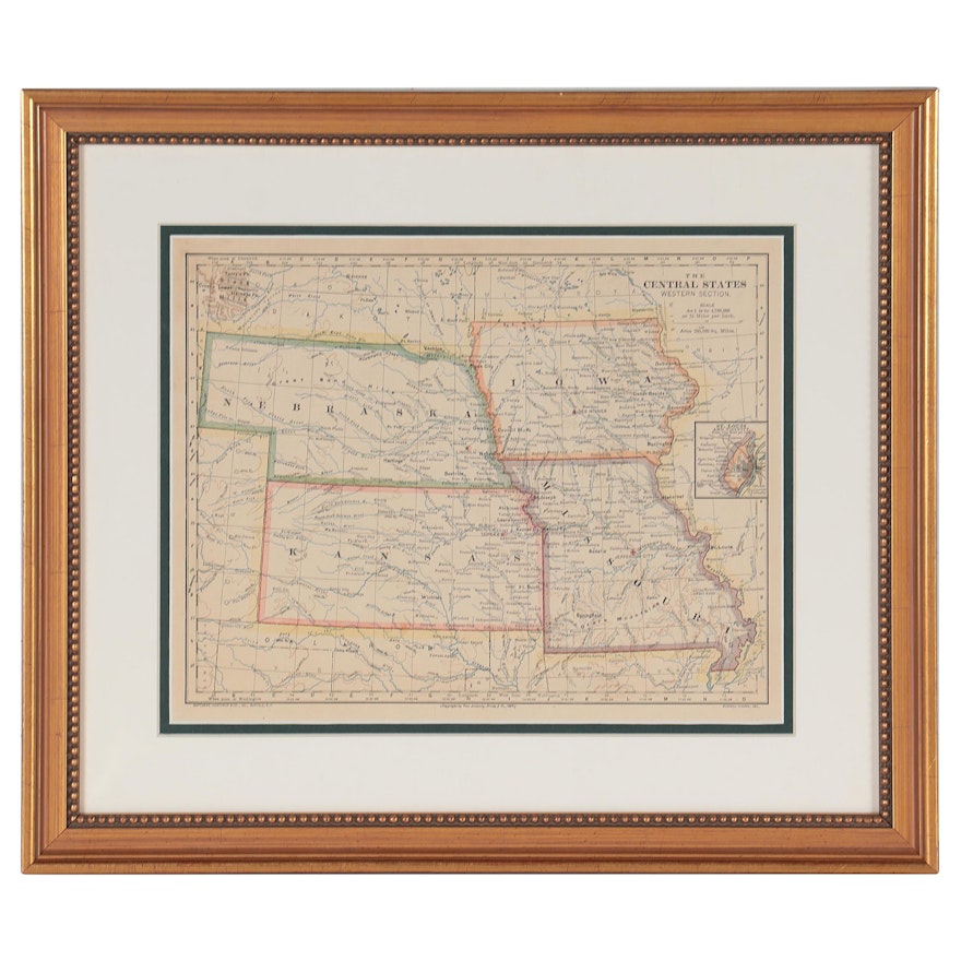 Wax Engraving Map "The Central States Western Section," 1883