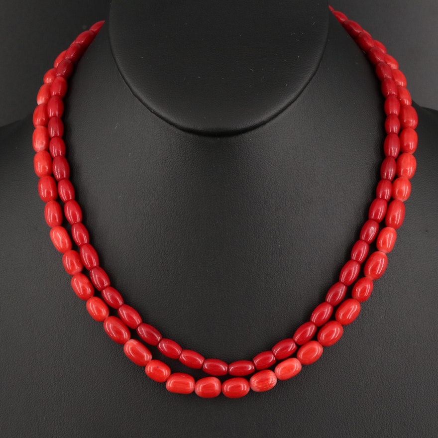 Sterling Coral Double Strand Necklace