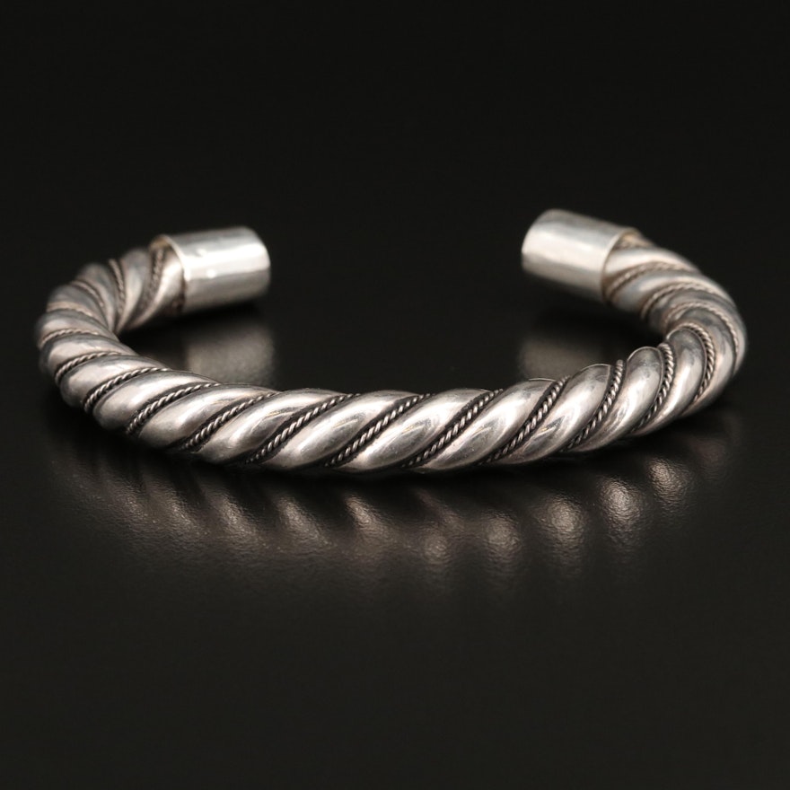 Sterling Silver Cuff with Twisted Rope Detail