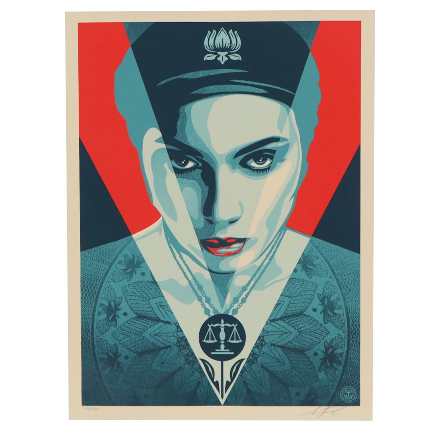 Shepard Fairey Serigraph "Justice Woman Red," 2021