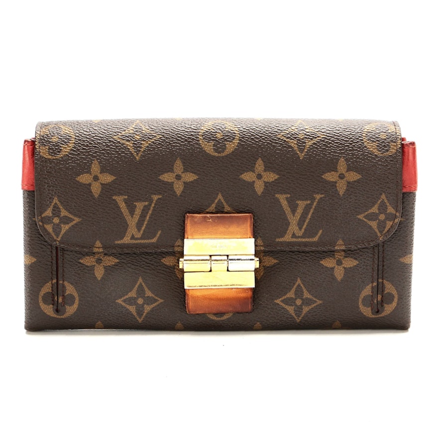 Louis Vuitton Elysee Wallet in Monogram Canvas and Red Orient Leather