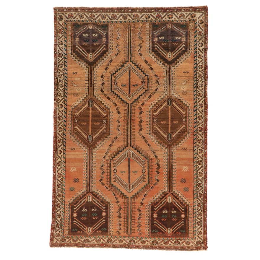 4'11 x 7'9 Hand-Knotted Persian Shiraz Rug, 1970s