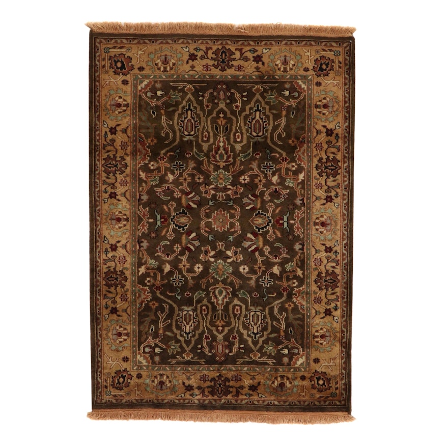 4' x 6'1 Hand-Knotted Indo-Turkish Oushak Rug, 2010s