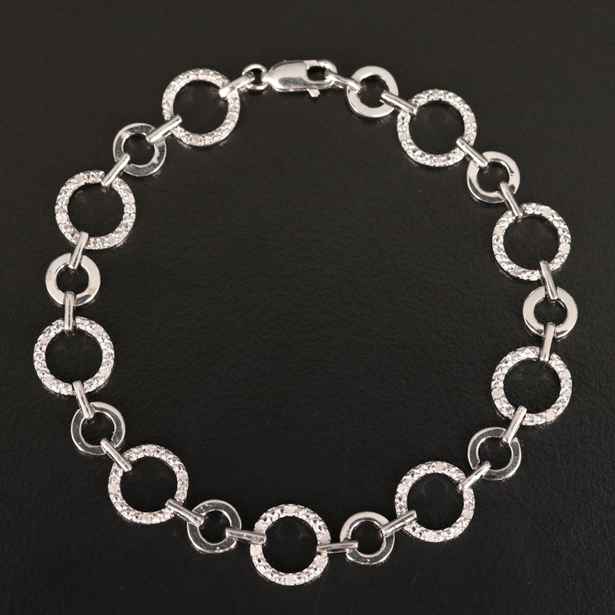 Sterling Diamond Circle Link Bracelet