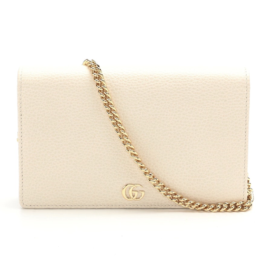 Gucci GG Marmont Mini Chain Bag in Off-White Grained Leather