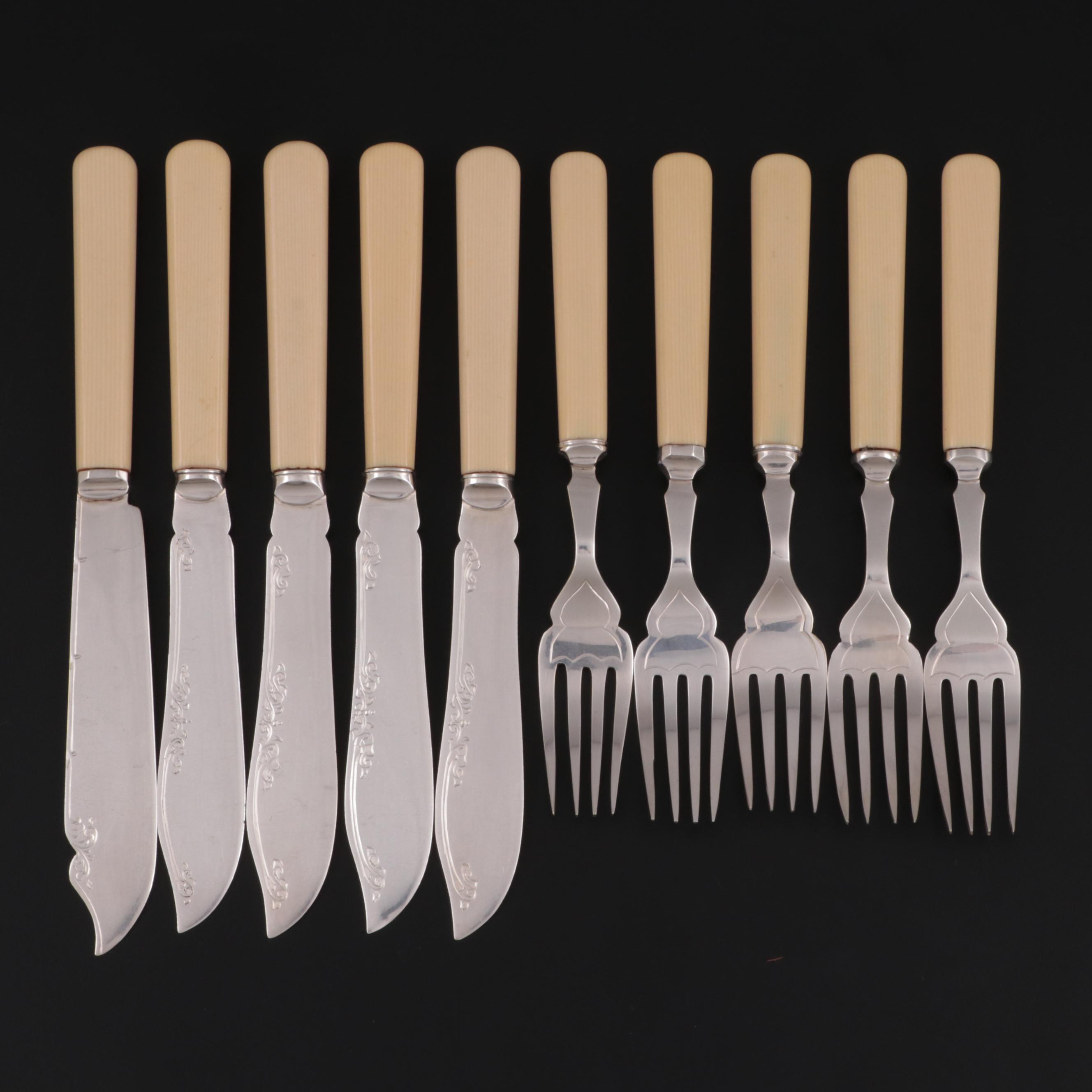 Philip Ashberry & Sons Sheffield Plate Fish Set with Ivory Celluloid Handles