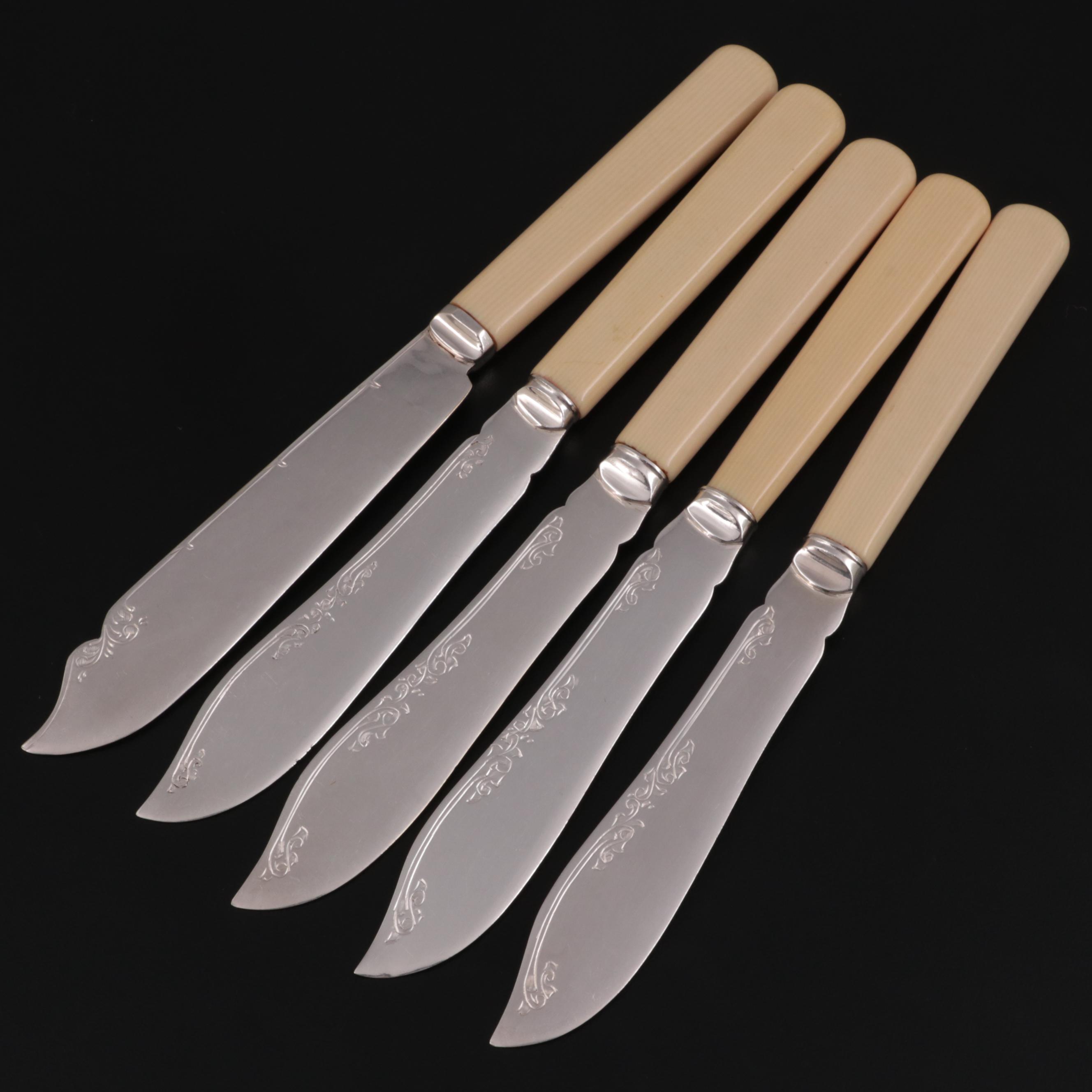 Philip Ashberry & Sons Sheffield Plate Fish Set with Ivory Celluloid Handles
