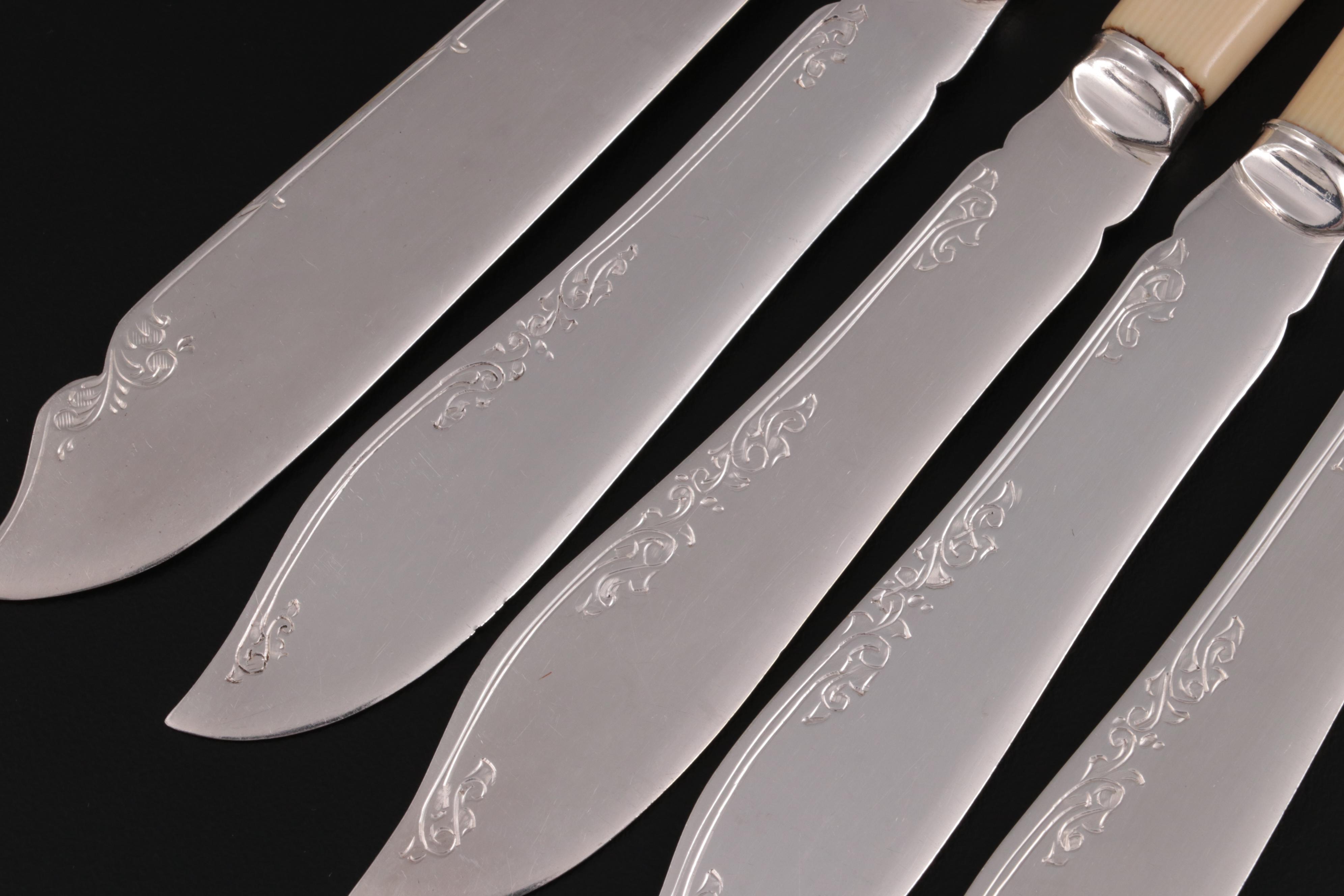 Philip Ashberry & Sons Sheffield Plate Fish Set with Ivory Celluloid Handles