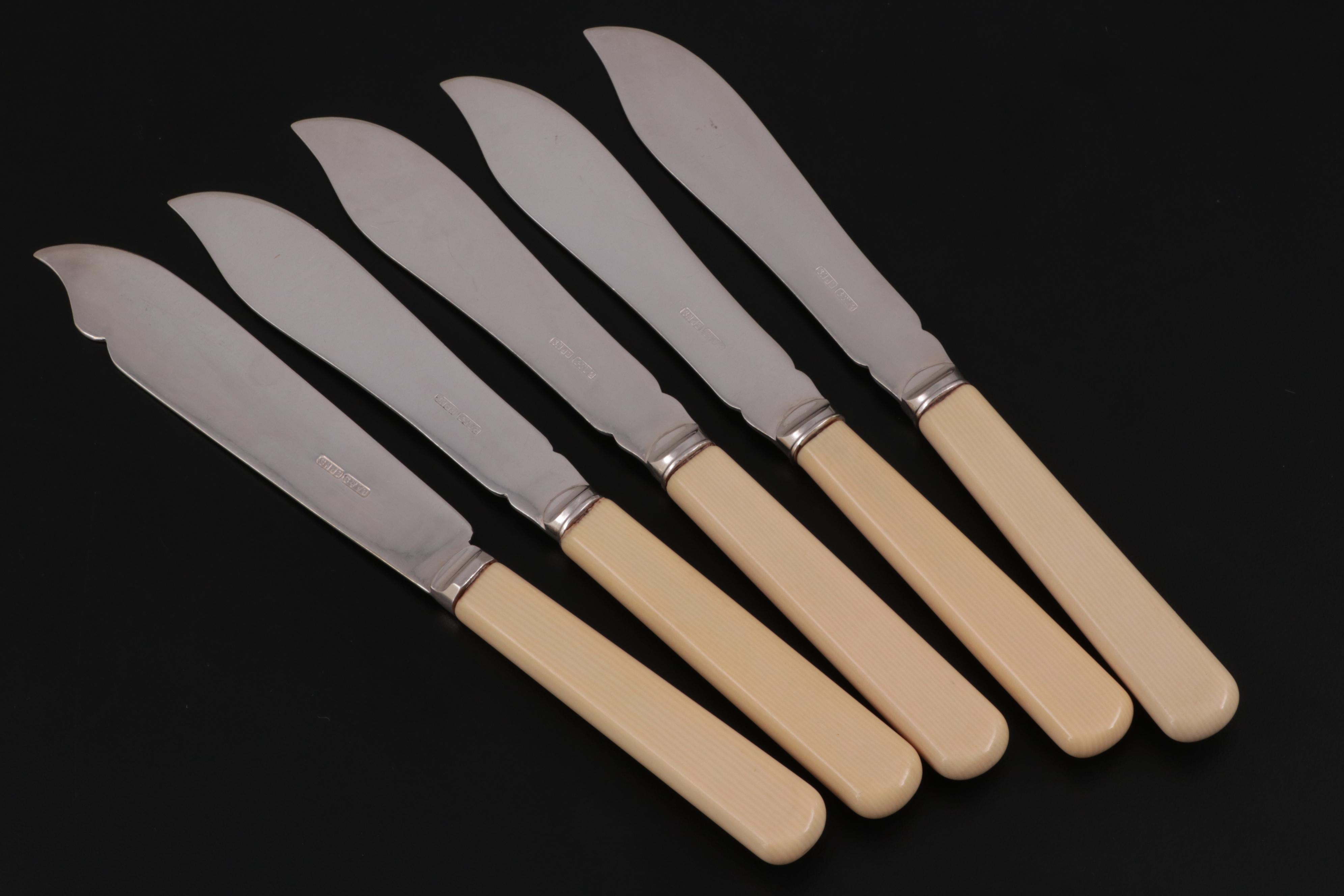 Philip Ashberry & Sons Sheffield Plate Fish Set with Ivory Celluloid Handles