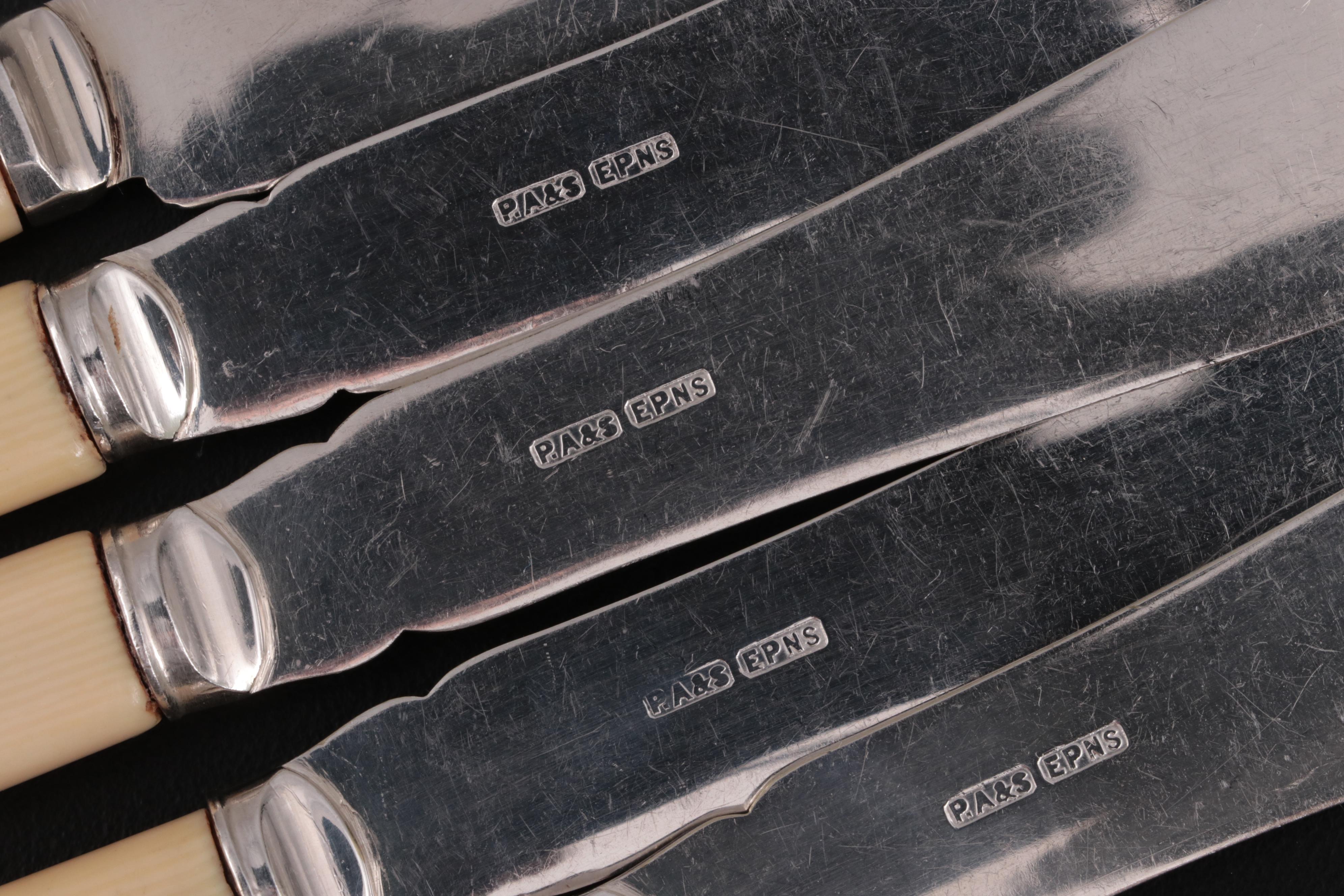 Philip Ashberry & Sons Sheffield Plate Fish Set with Ivory Celluloid Handles