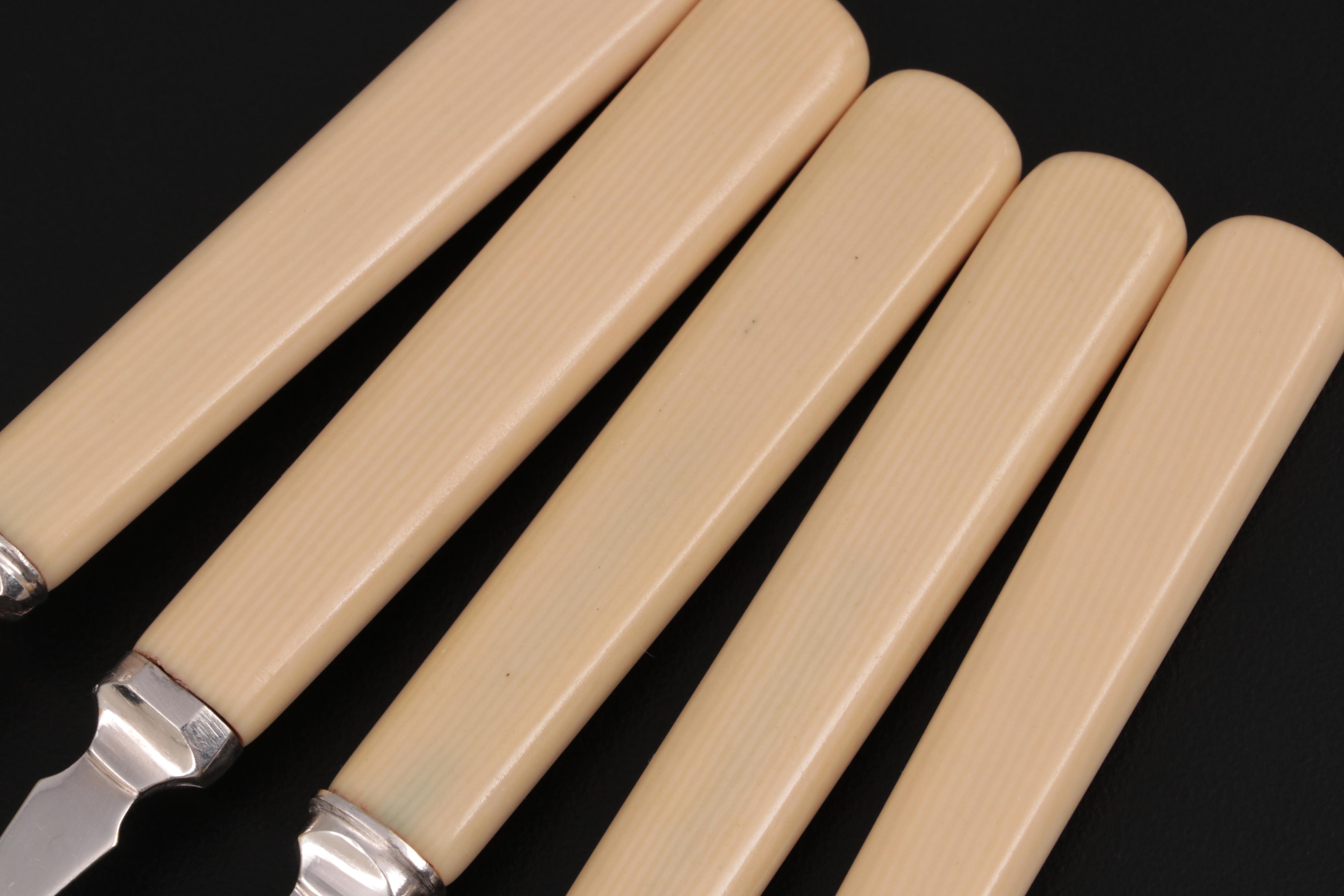 Philip Ashberry & Sons Sheffield Plate Fish Set with Ivory Celluloid Handles