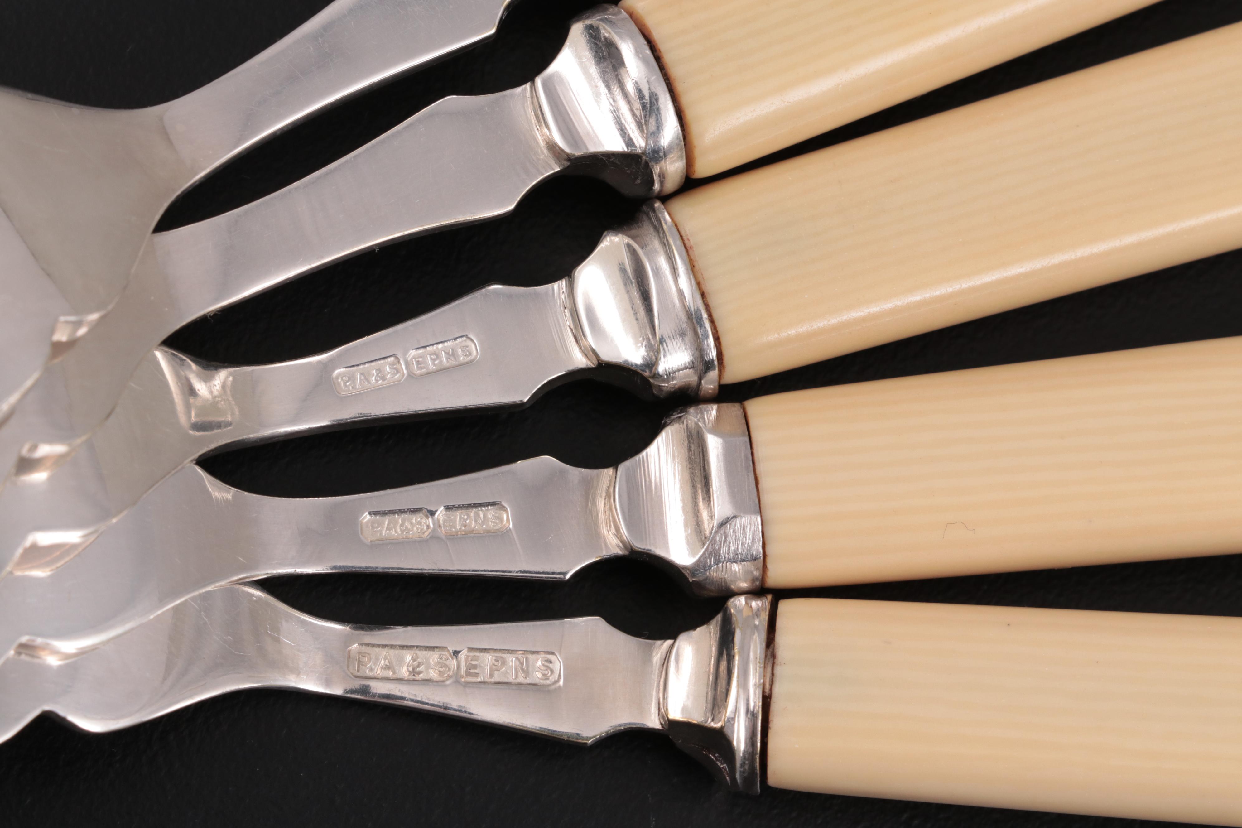 Philip Ashberry & Sons Sheffield Plate Fish Set with Ivory Celluloid Handles