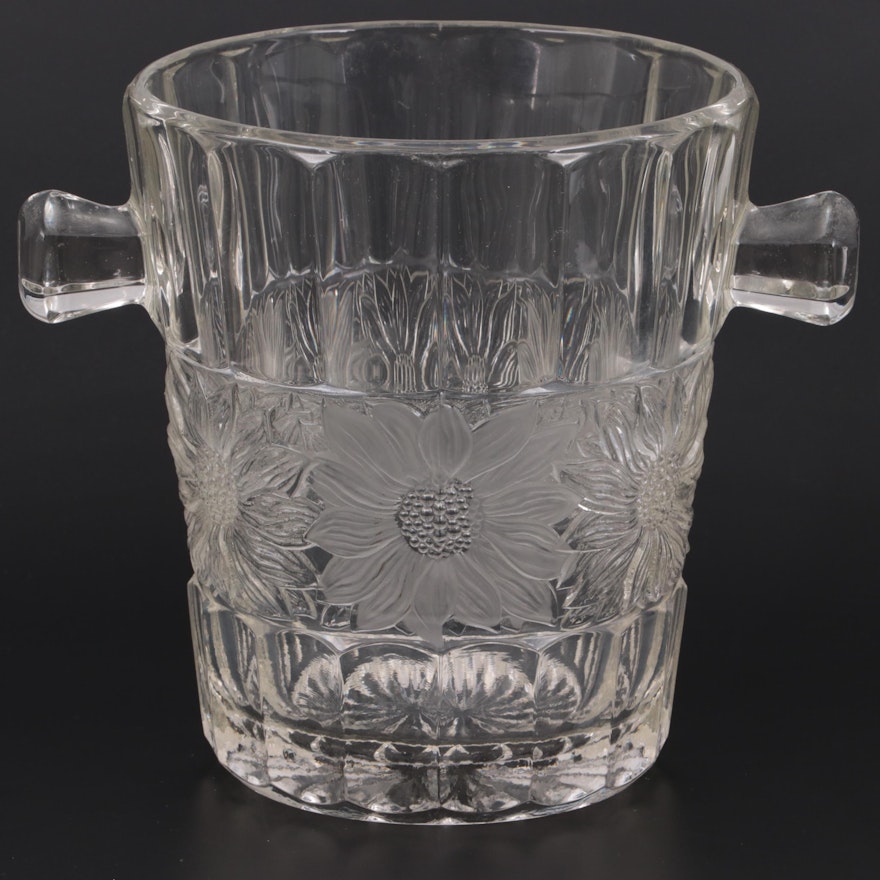 Pressed Glass Floral Band Glass Ice Bucket, Early to Mid 20th Century
