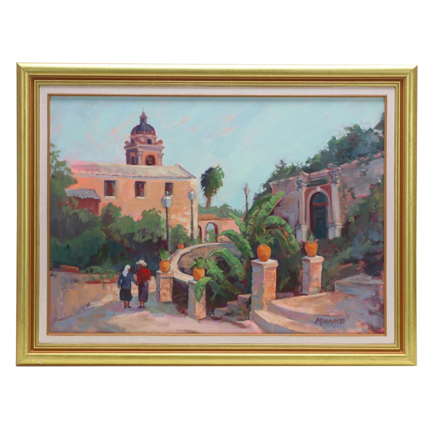 Mary Mirabito Oil Painting "Taormina Road with View of Saint Pancrazio," 2002