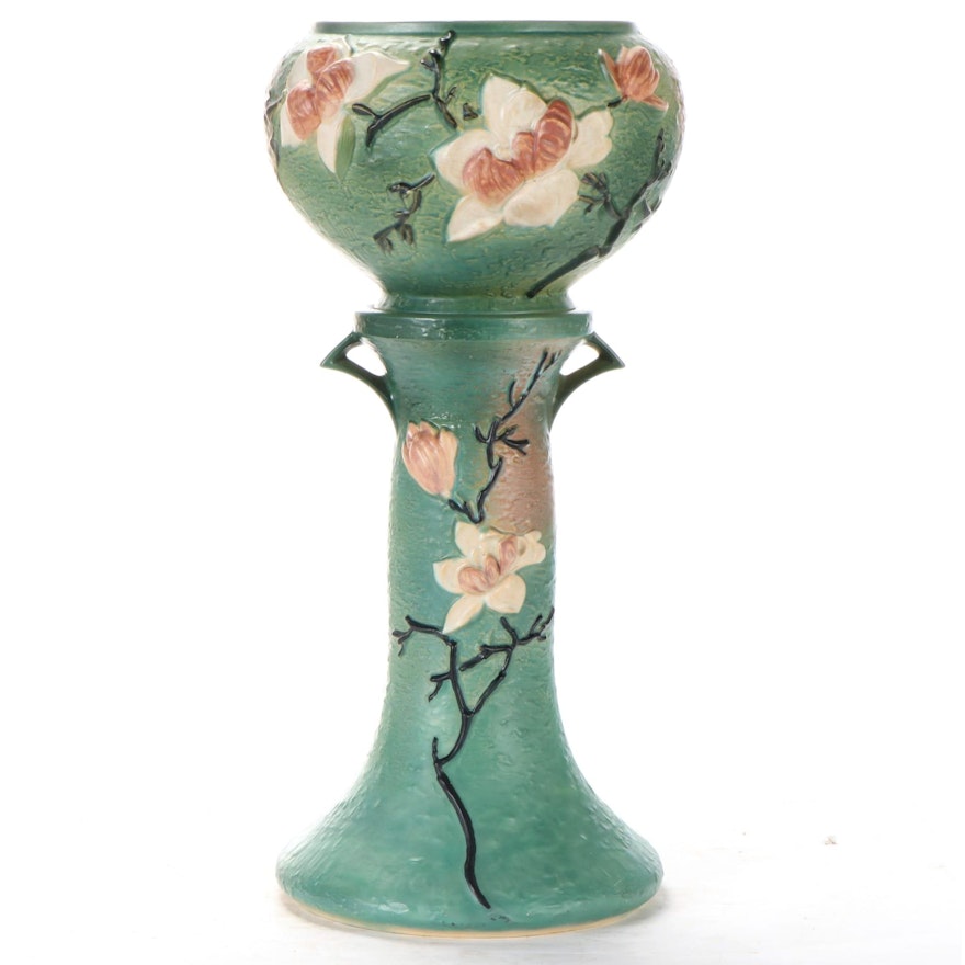 Roseville "Magnolia" American Art Pottery Jardinière on Stand, Mid-20th Century