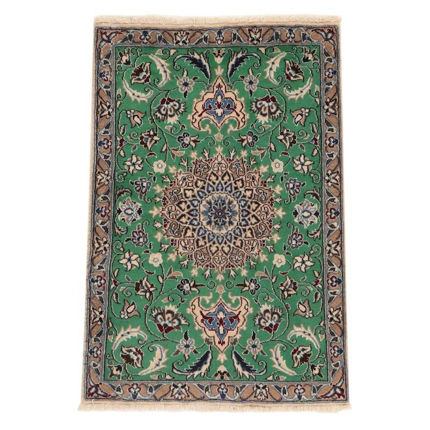 2'10 x 4'4 Hand-Knotted Persian Nain Silk Blend Rug, 2000s