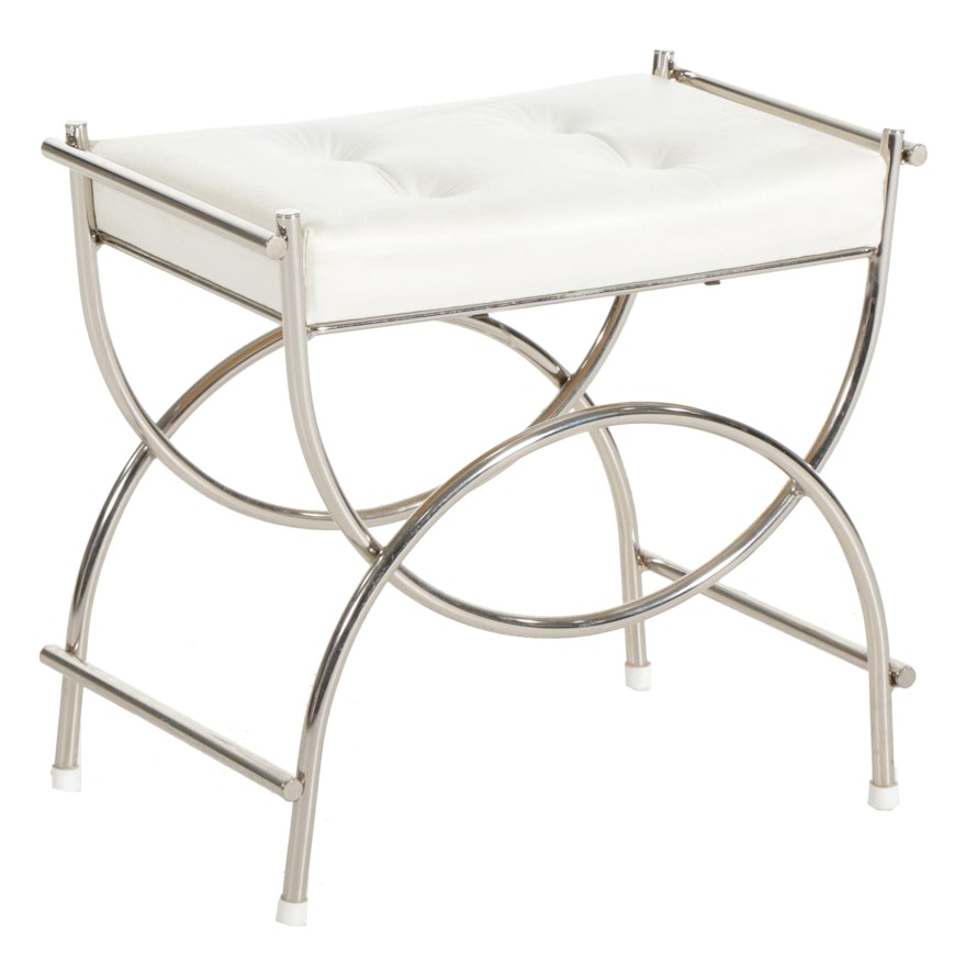 Modern Style Chrome and Faux Leather Vanity Stool, Late 20th Century
