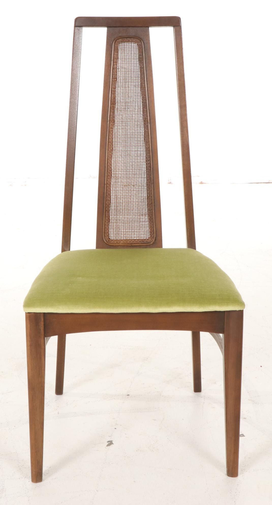 Twelve Broyhill "Emphasis" Mid Century Modern Walnut Cane-Back Dining Chairs