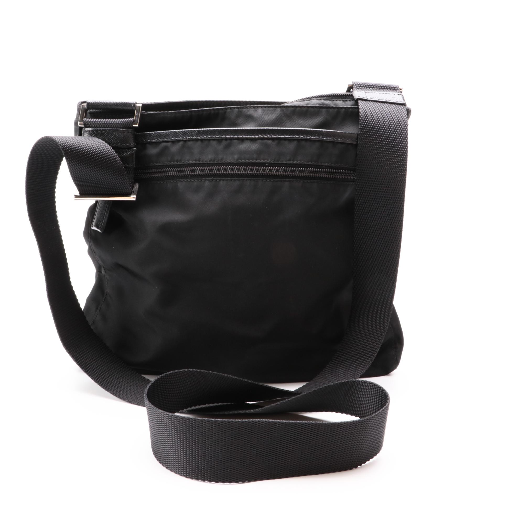 Prada Black Tessuto Nylon Crossbody with Saffiano Leather Trim