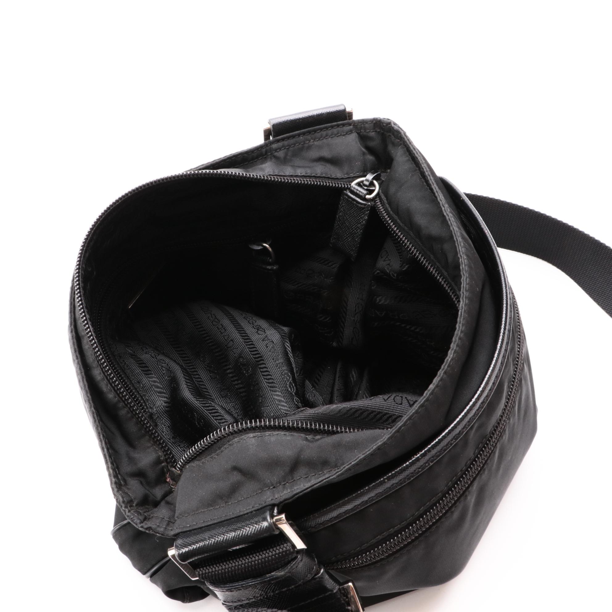 Prada Black Tessuto Nylon Crossbody with Saffiano Leather Trim