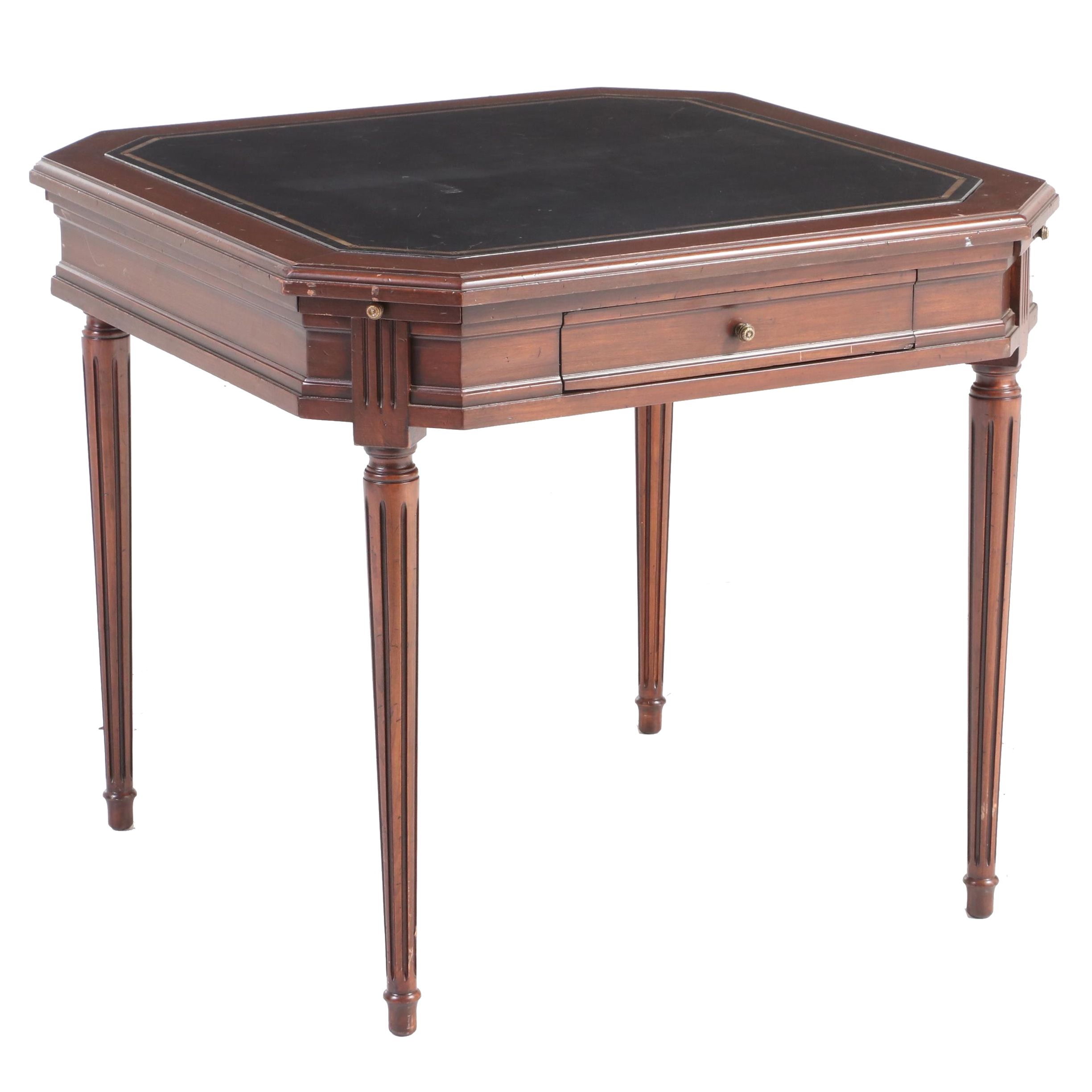 Louis XVI Style Leather Top Game Table with Corner Draw Leaves
