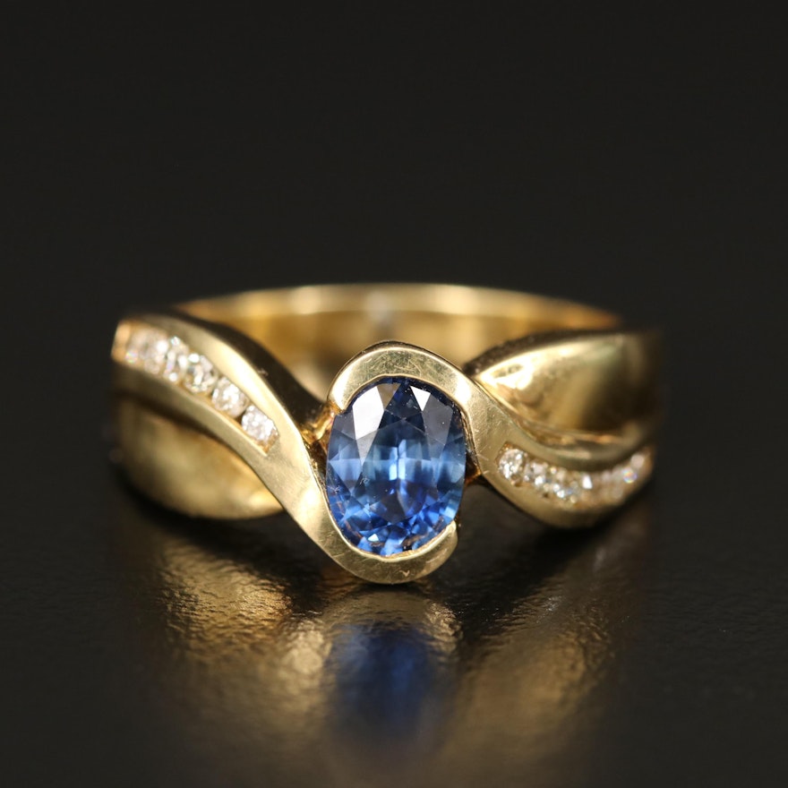 18K 1.04 CT Sapphire and Diamond Crossover Ring