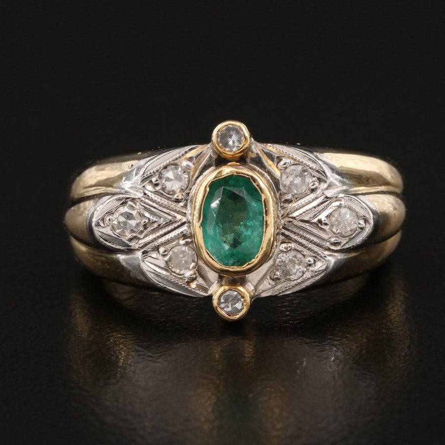 18K Oval Faceted Emerald and 0.25 CTW Diamond Ring