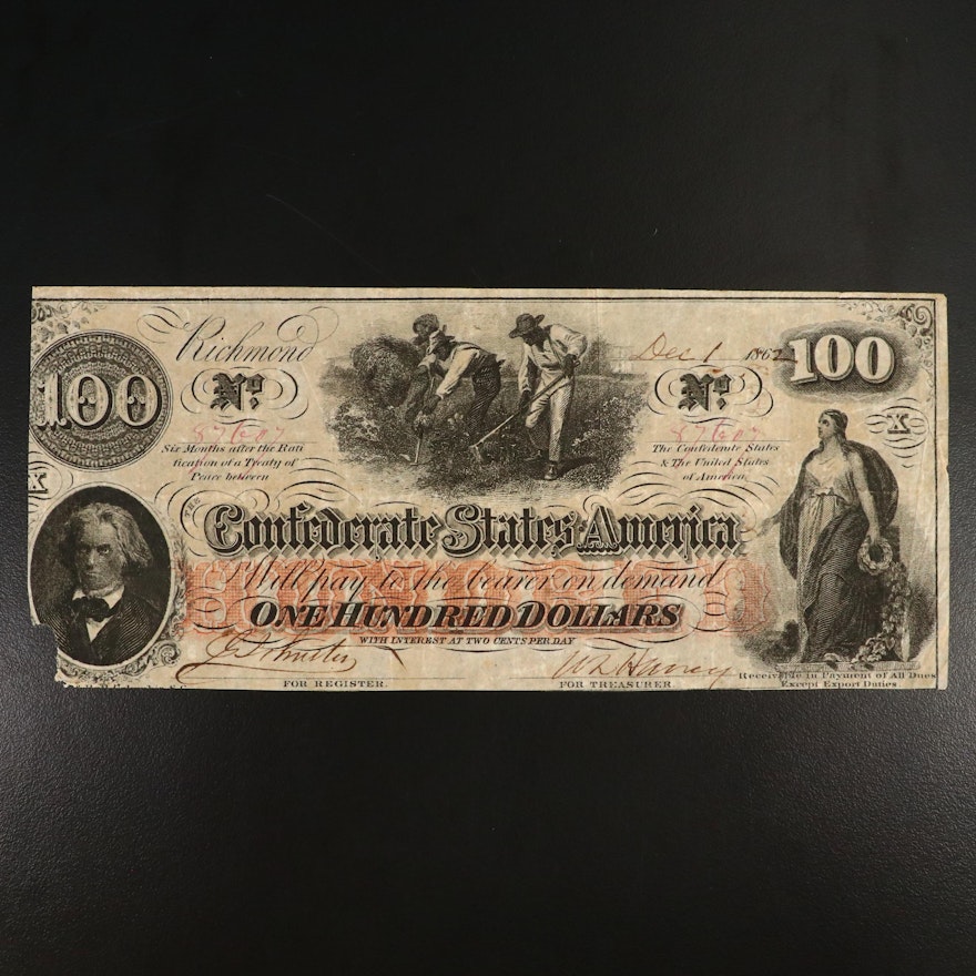 1862 CSA $100 Banknote, T-41