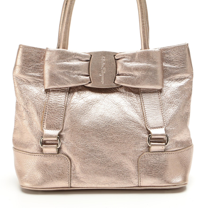 Salvatore Ferragamo Vara Bow Metallic Handbag