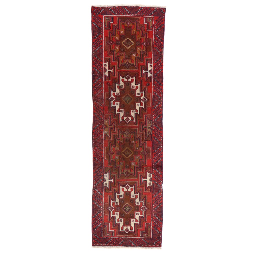 3'3 x 10'10 Hand-Knotted Persian Zanjan Carpet Runner, 1950s