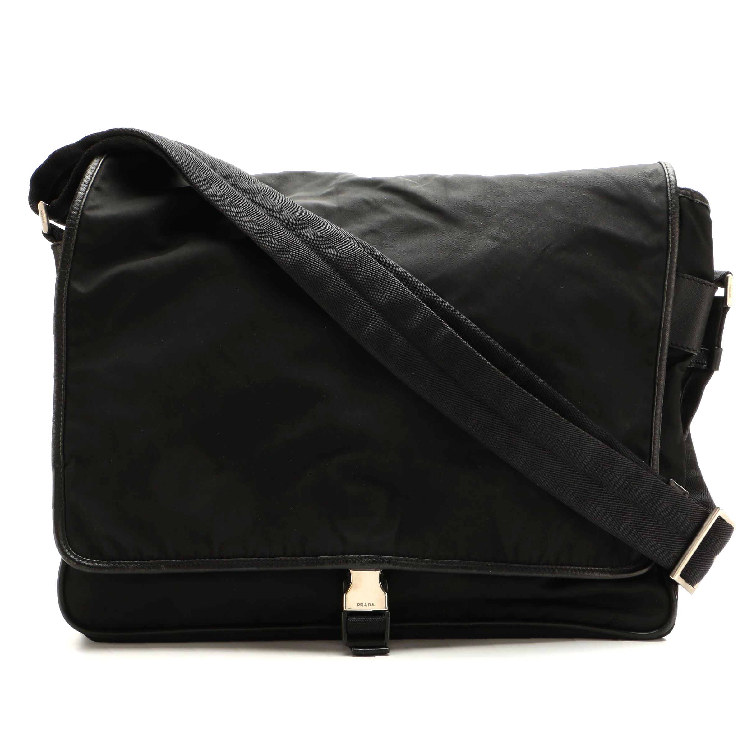 Prada Messenger Bag in Black Tessuto Nylon and Saffiano Leather Trim