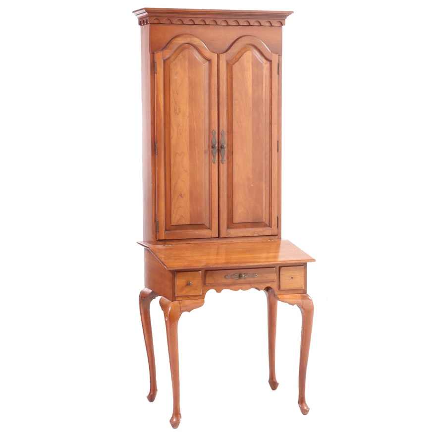 Queen Anne Style Cherrywood Secretary Bookcase, Mid to Late 20th Century