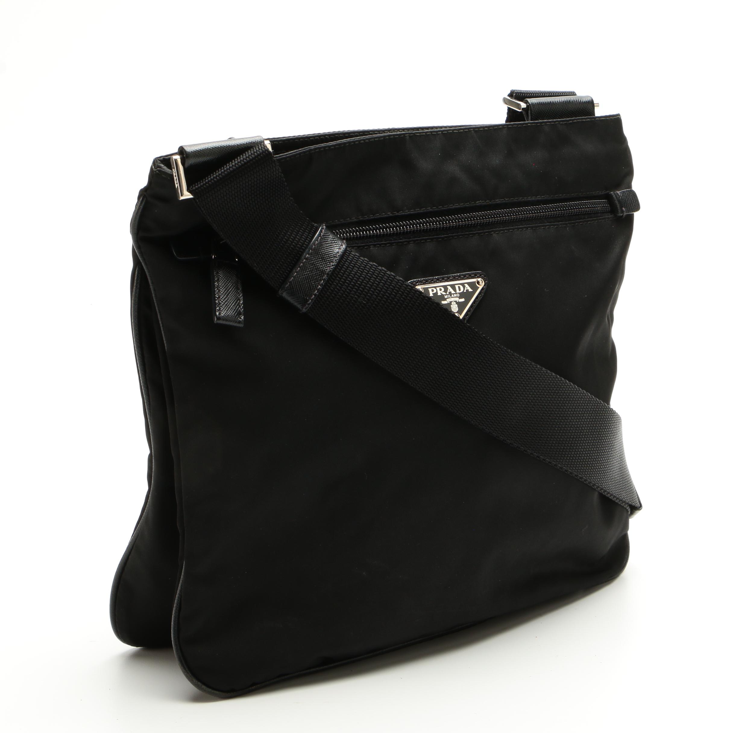 Prada Black Tessuto Nylon Crossbody Bag with Saffiano Leather Trim