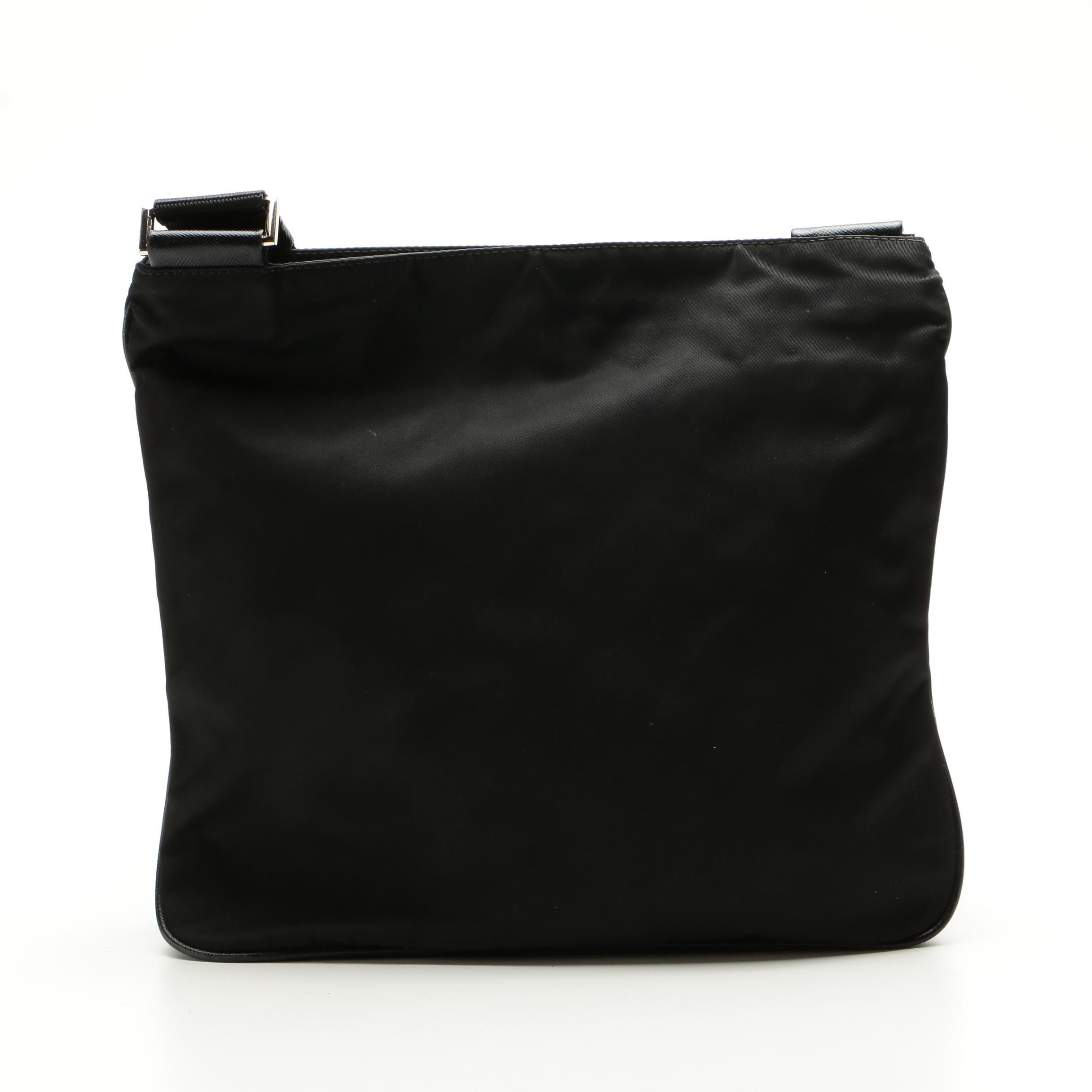 Prada Black Tessuto Nylon Crossbody Bag with Saffiano Leather Trim