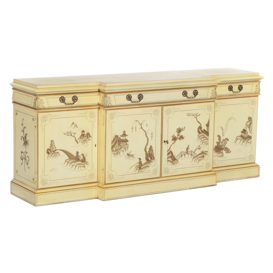 Karges Chinoiserie Painted and Parcel-Gilt Wood Breakfront Sideboard