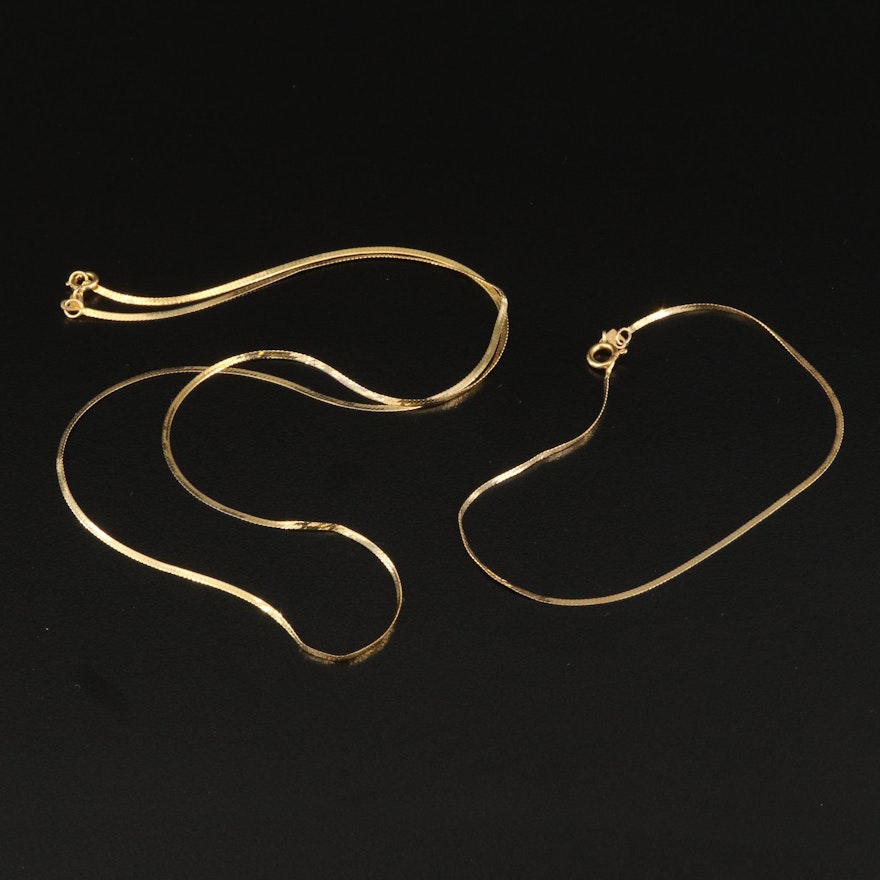 14K Herringbone Chain Necklace and Bracelet