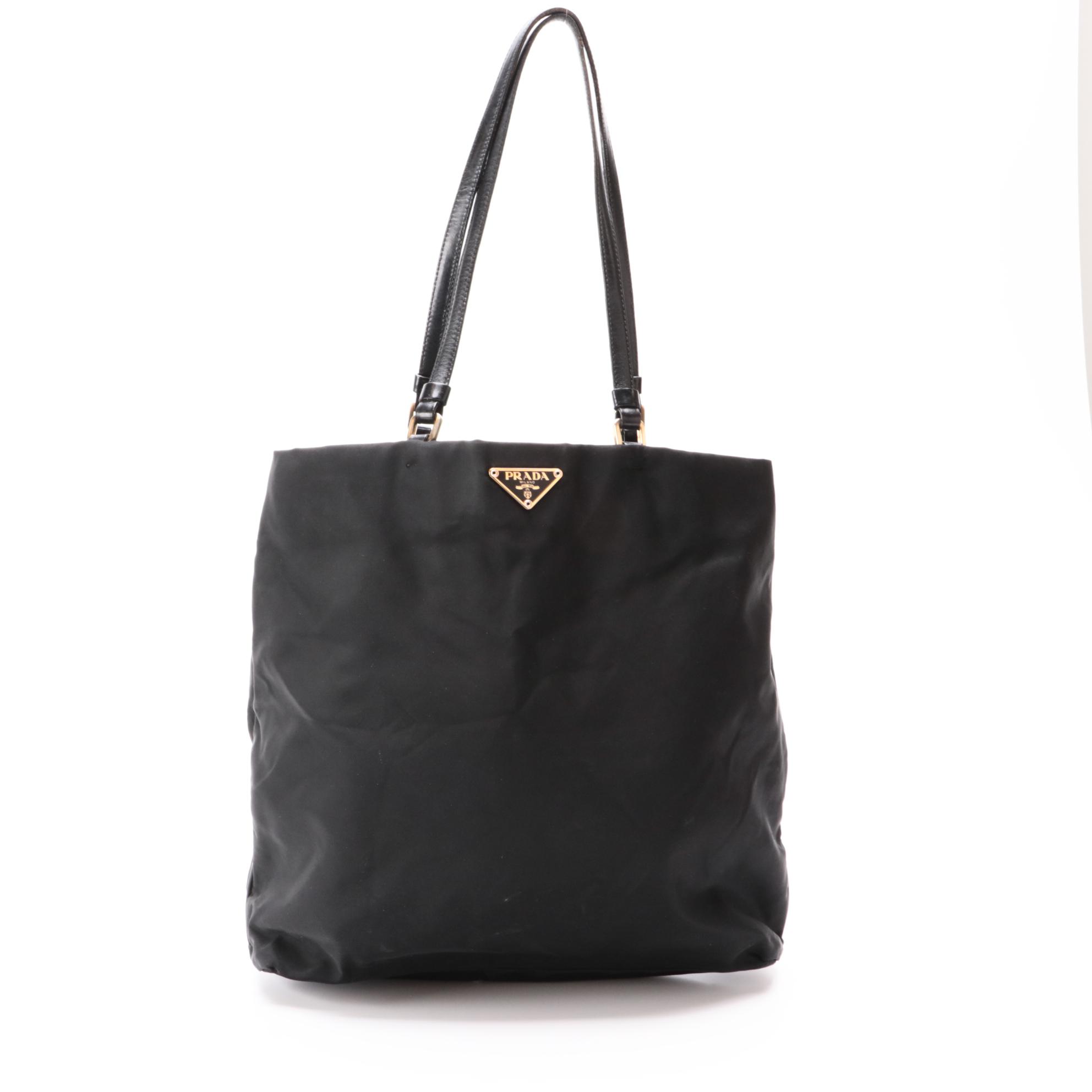 Prada Tessuto Shoulder Bag in Black Nylon with Leather Straps