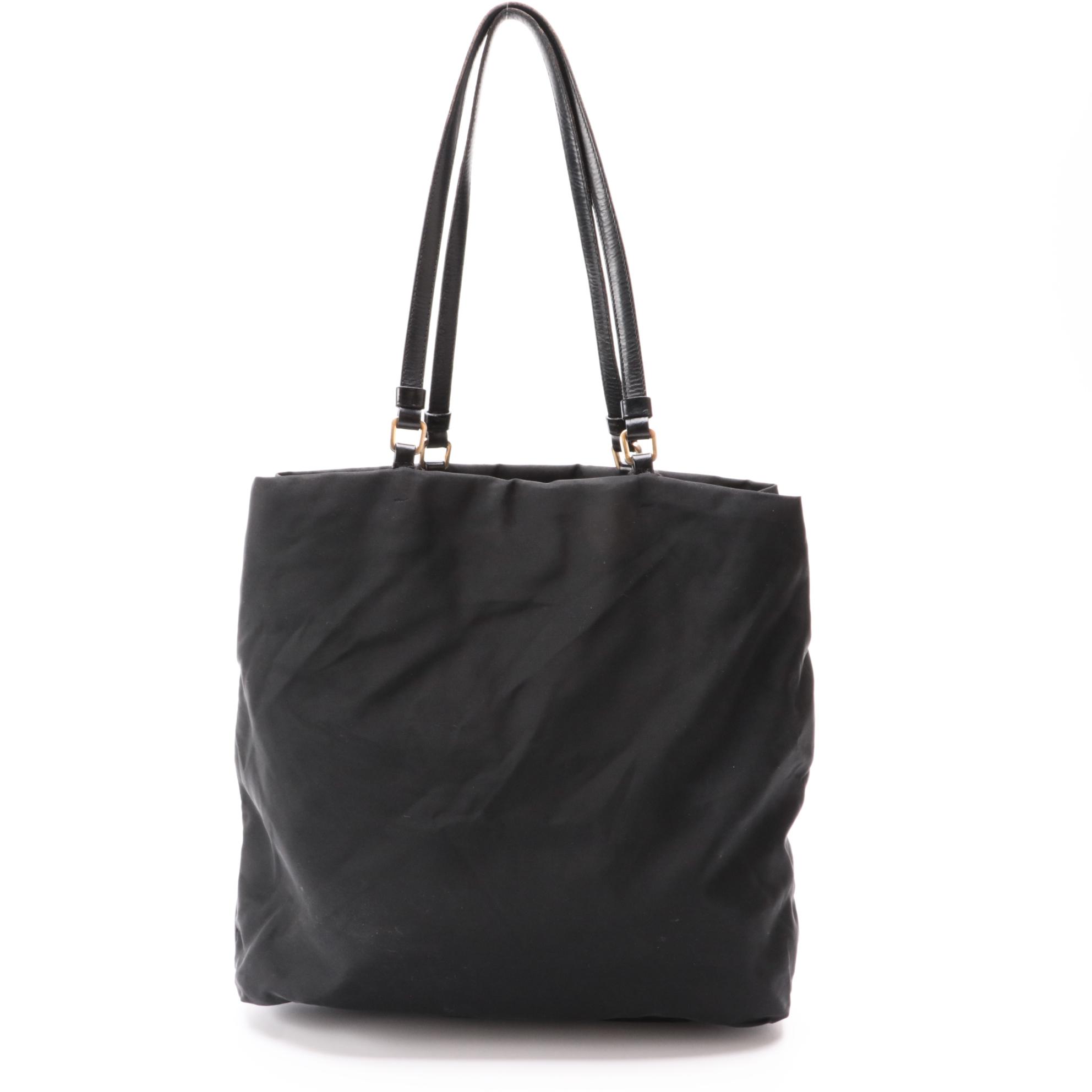 Prada Tessuto Shoulder Bag in Black Nylon with Leather Straps