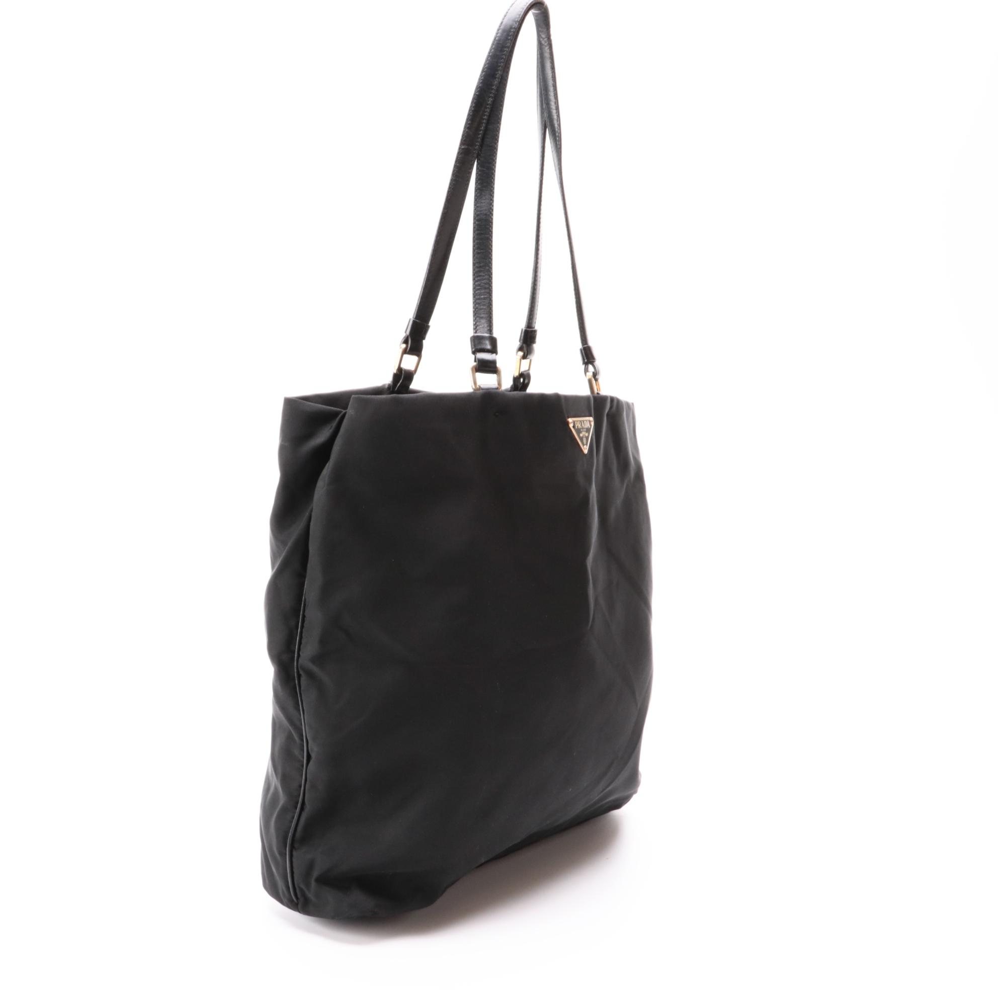 Prada Tessuto Shoulder Bag in Black Nylon with Leather Straps