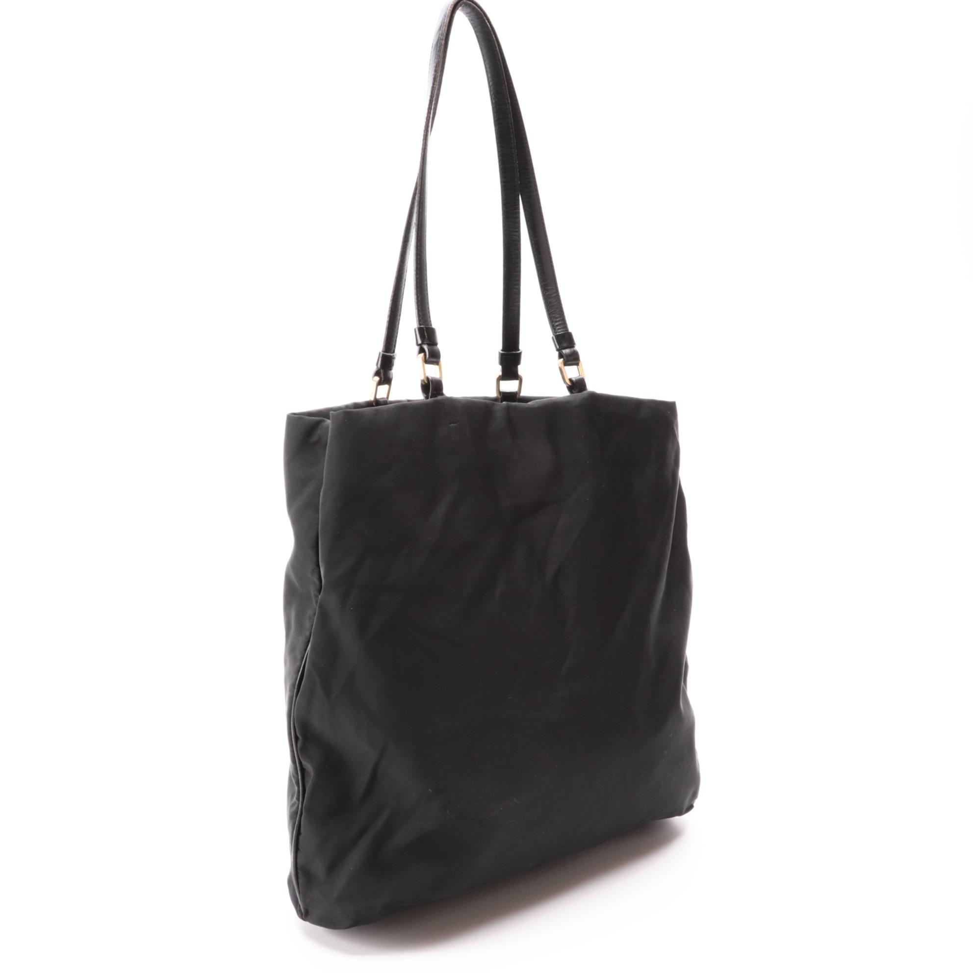 Prada Tessuto Shoulder Bag in Black Nylon with Leather Straps