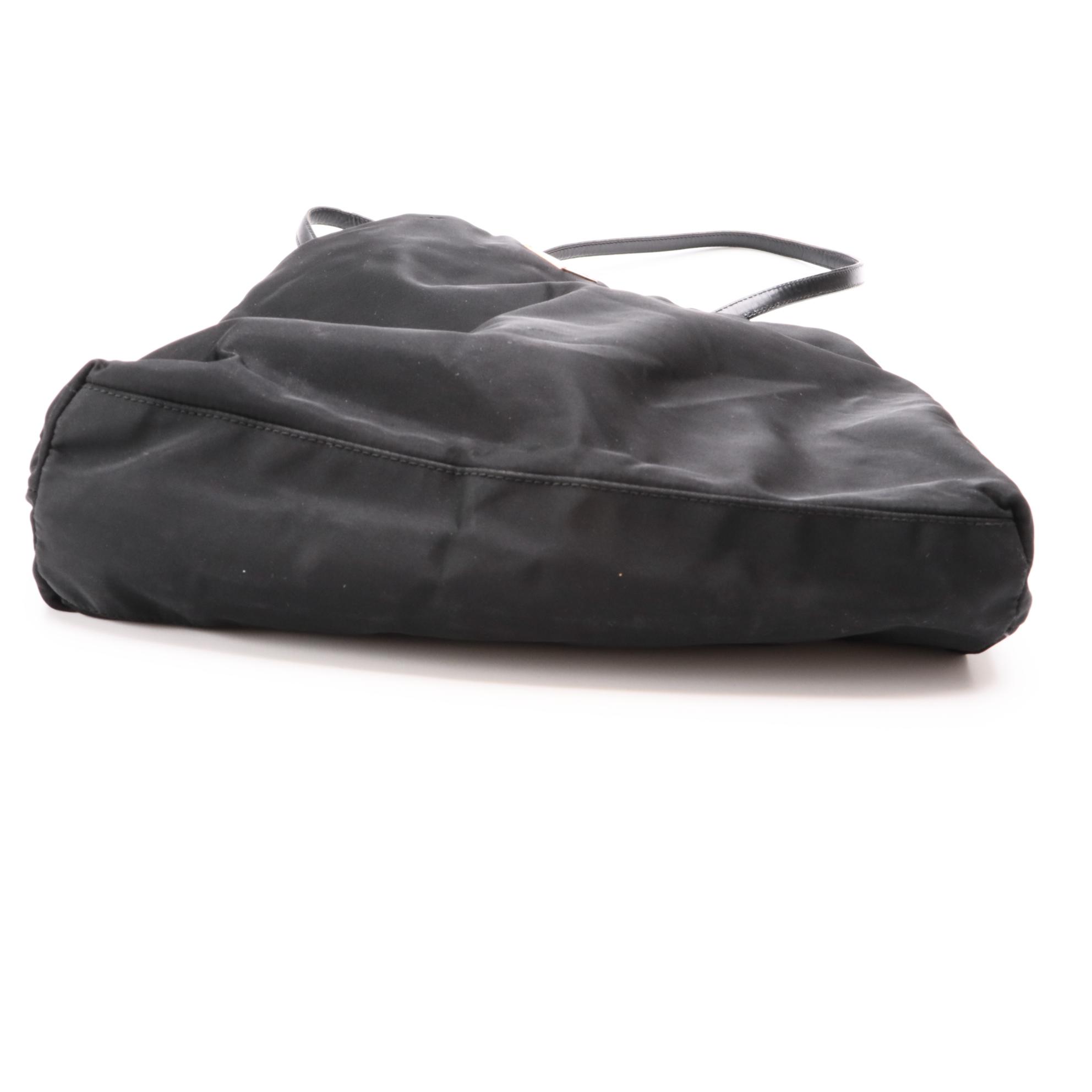 Prada Tessuto Shoulder Bag in Black Nylon with Leather Straps