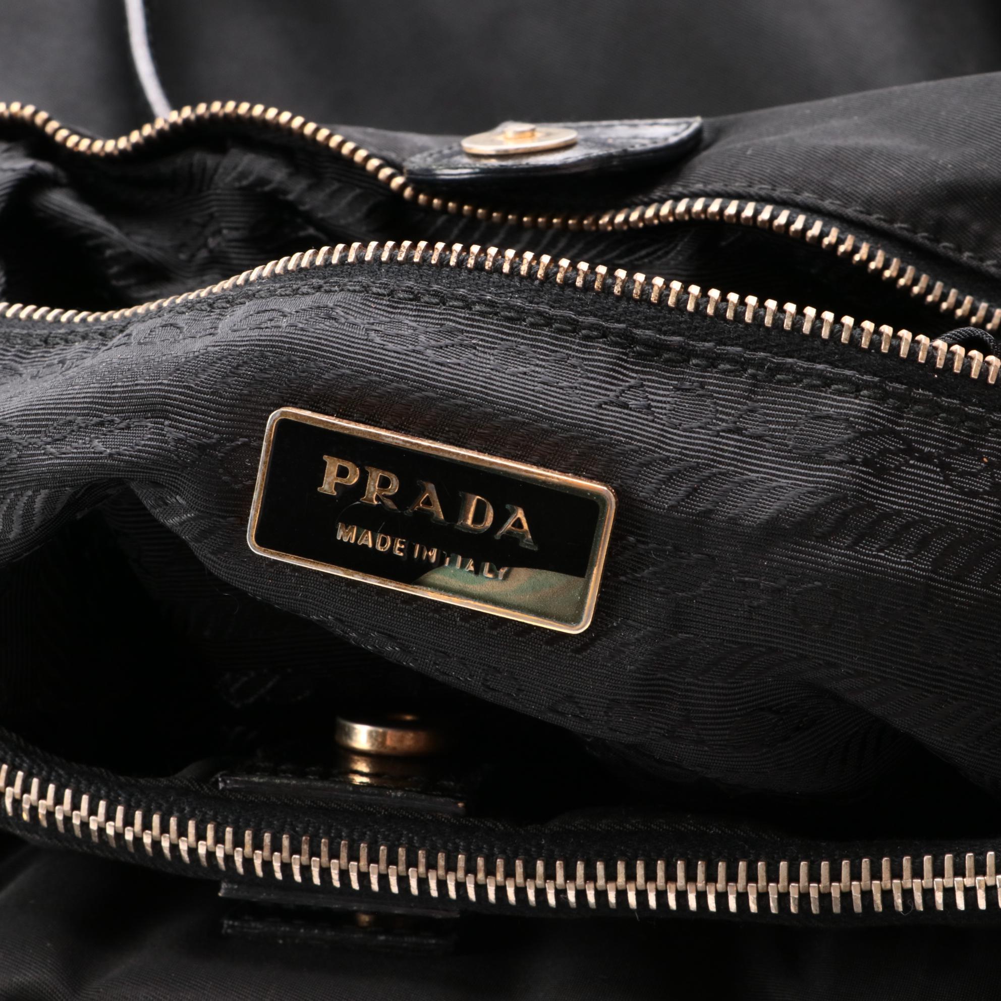 Prada Tessuto Shoulder Bag in Black Nylon with Leather Straps