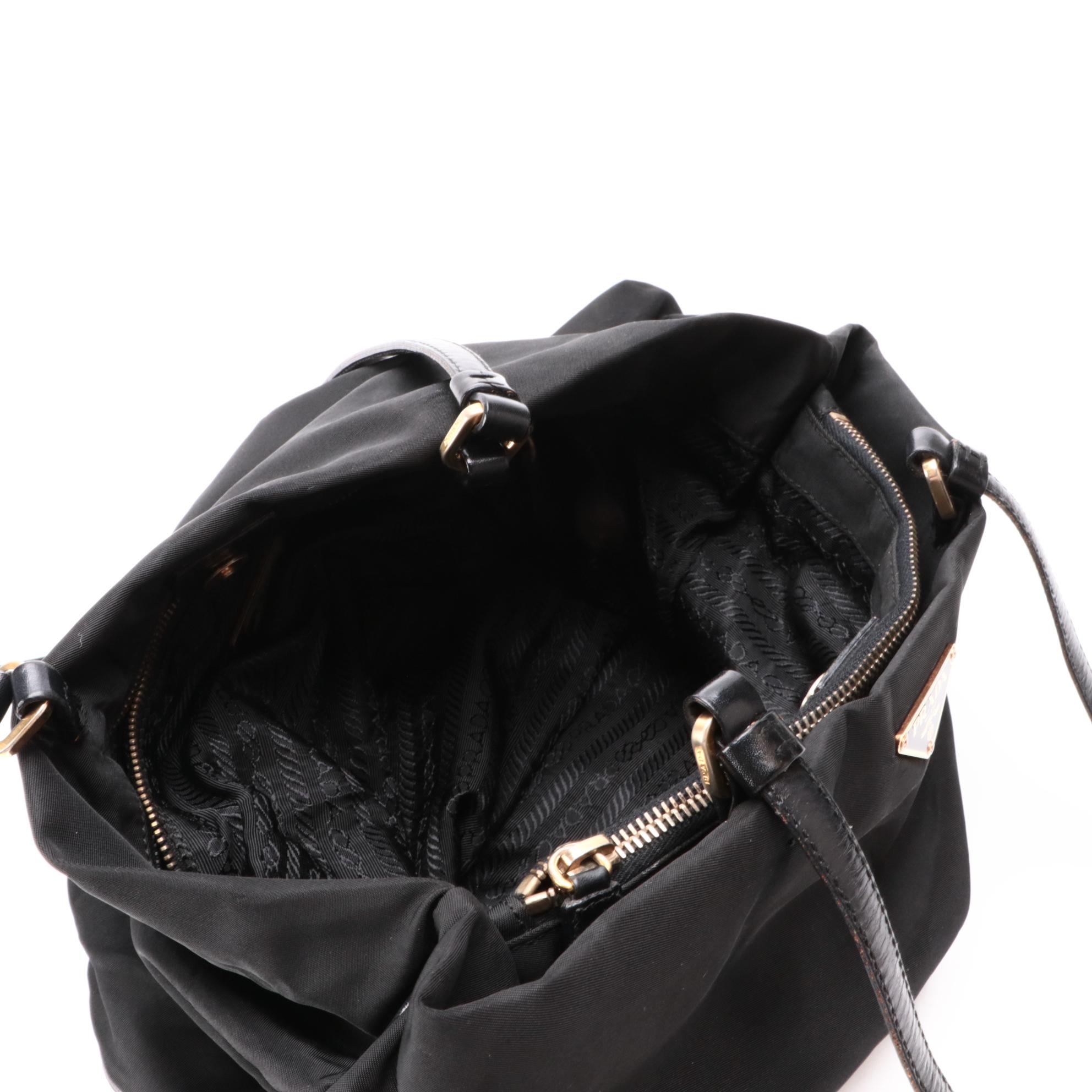 Prada Tessuto Shoulder Bag in Black Nylon with Leather Straps
