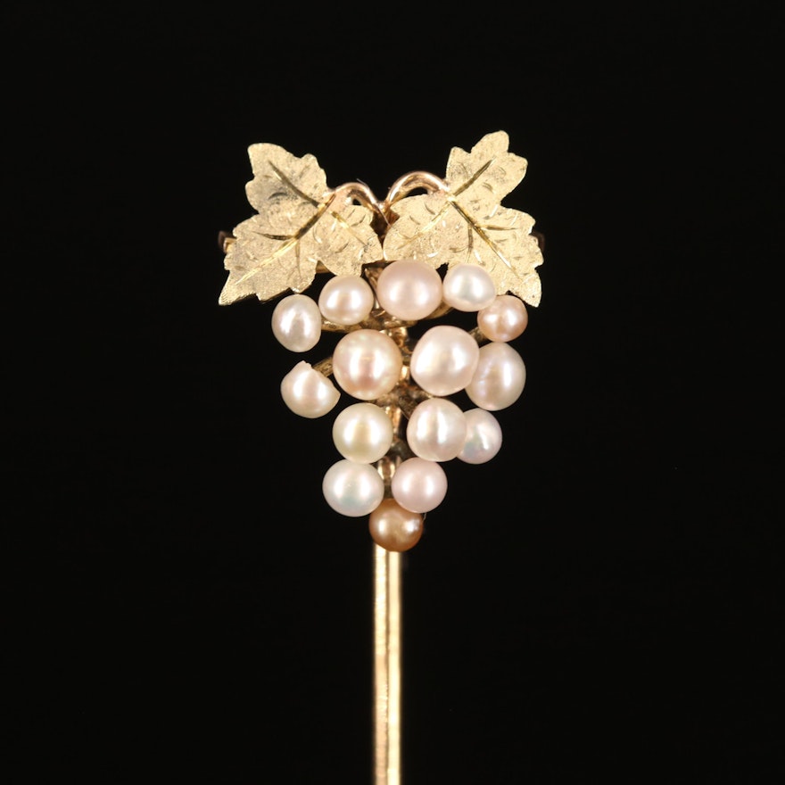 Vintage 14K Pearl Grape Cluster Stick Pin