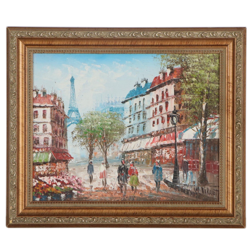 Impressionist Style Parisian Street Scene Oil Painting, Late 20th Century
